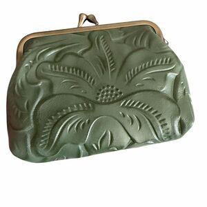 MOlive Green Embossed Floral Frame Clutch